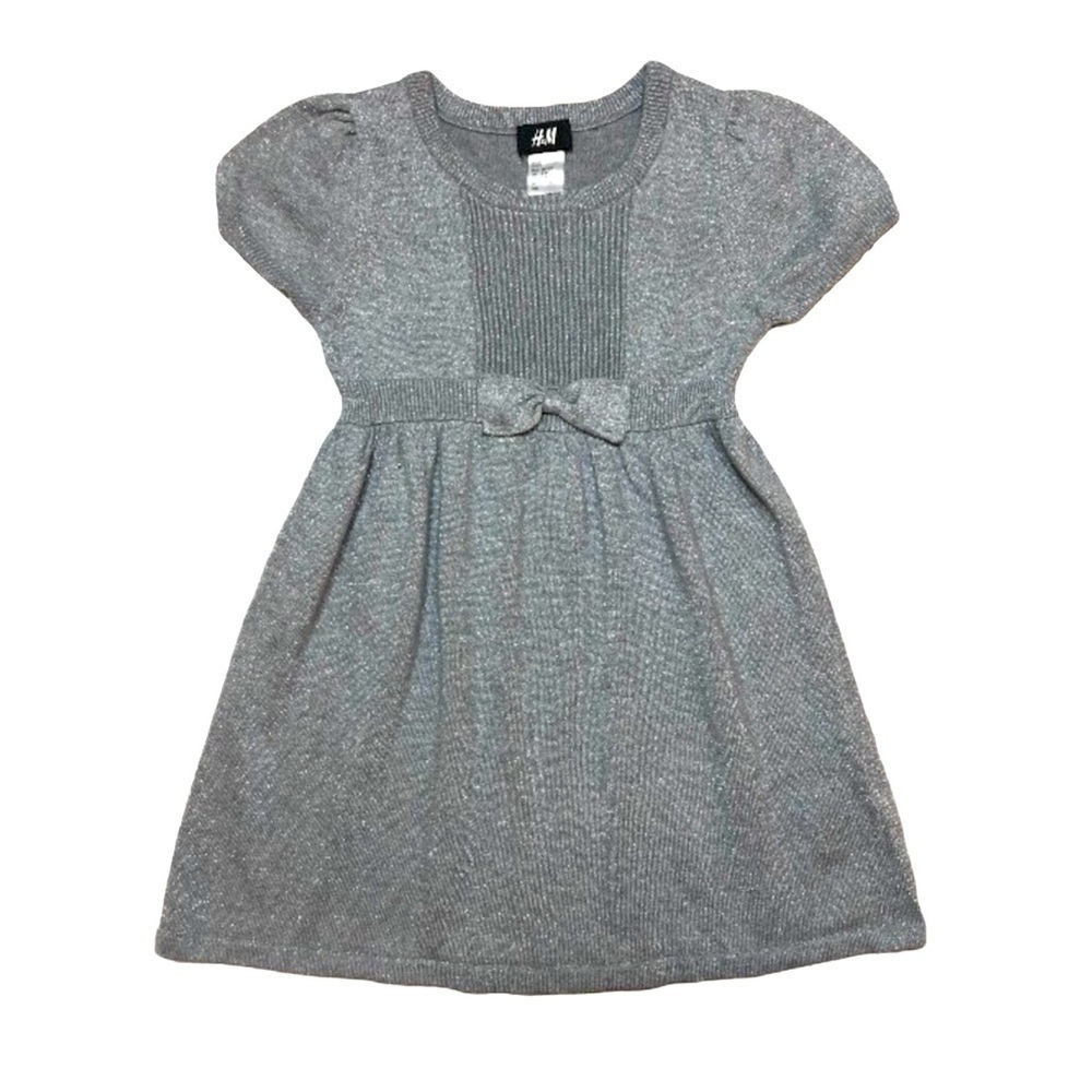 𝅺h&m 2-4yr Silver Shimmer Sweater‎ Bow Holiday Dress